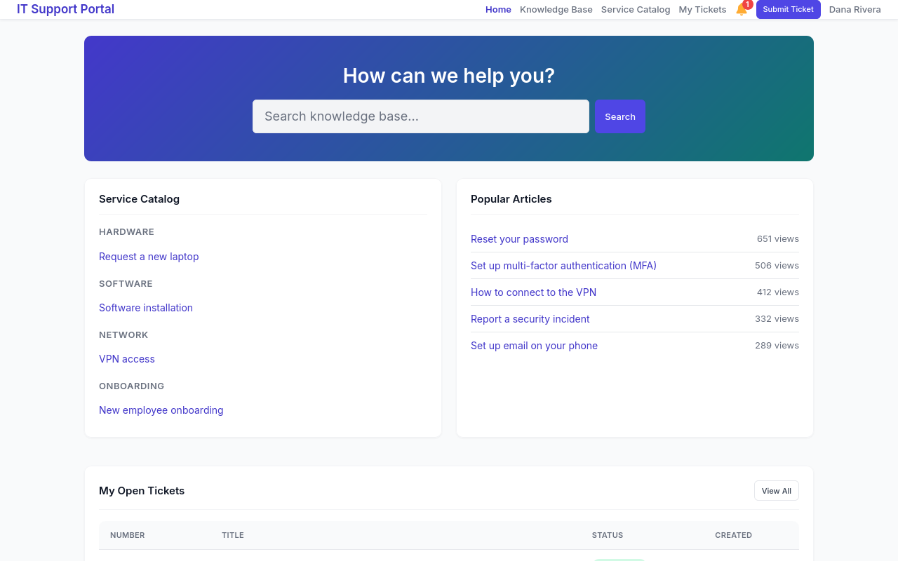 Knowledge base with categories and search